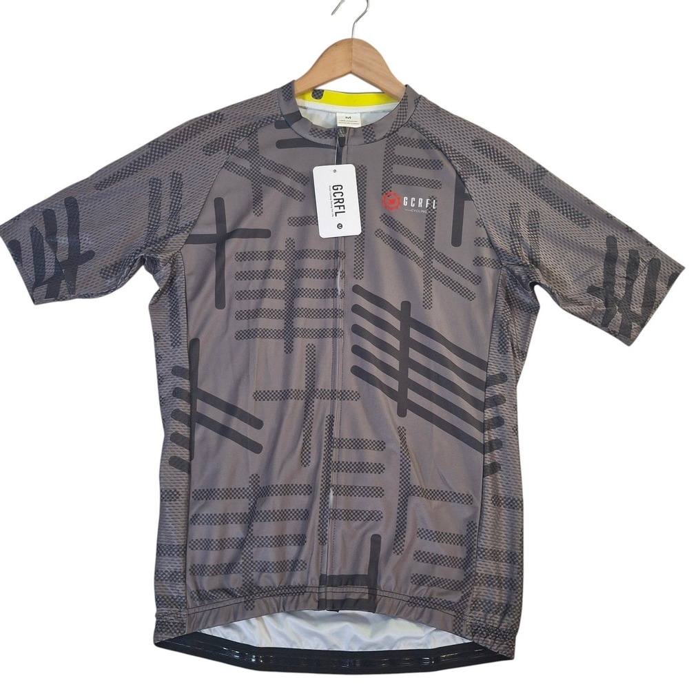 GCRFL Cycling Jersey Mens Medium Grey Geometric Short Sleeve Full Zip Bike Shirt